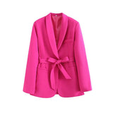 And Autumn Women's Fashion With Belt Solid Color Casual Suit Jacket High Waist Trousers