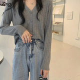 Colors Cropped Cardigan Women Knitwear Pure V-neck Spring Long Sleeve Elegant Casual Кардиган Женский Females Korean