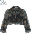 Sexy Chiffon Blouse For Women Elegant V-Neck Puff Long Sleeve Short Tops Female Slim Party Shirts Vintage 2023