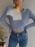 Cropped Button Cable Knit Cardigan-Outfit