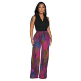 Zingj Fashion Women's Color Print V-Neck Sleeveless Trousers 2-Piece