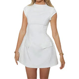 Women's Temperament Elegant High-Waist Sexy Miniskirt Ladies Fashion Round-Neck Short-Sleeved