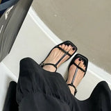 Toe Coarse Sandals Women's New Dew Square Head With Cross Fairy Beach Roman