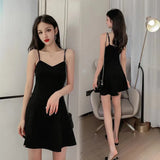 Zingj New Summer Dress Female With A Bottom To Show Thin Sling A-Word Short Skirt Hepburn Small Black Skirt
