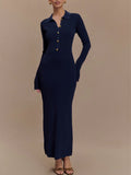 Autumn And Winter Knitted Dress Female Decoration Body Button Comfort And Temperament