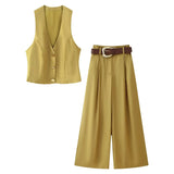 Summer New Women's Gold Button Dress Silk T-Sense Trousers Suit
