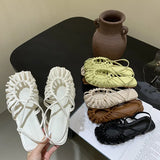 New Woven Sandals Women's Summer Ins Wind Small Retro Hollow Bao Head Roman Flat