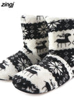 Socks Shoes Woman Home Slippers Christmas Elk Indoor Shoes Warm Contton Slipper Plush Insole Anti-Skid Sole Botas
