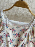 Women Floral Lace Midi Dress Vintage Square Collar Short Sleeve High Waist A-Line Slim Flower Printed Vestidos