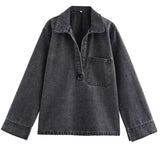 Women's Clothing INS Burst Fashion Loose Collar Long Sleeves Denim Blouse Trouser