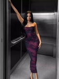 Women's Temperament To Close Waist Dress Slings Breasts Flower Print Dress
