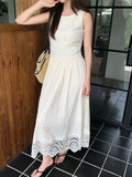 Xixi 13 Line 2025 Summer New Elegant Temperament Pure Color High Waist Lace Dress Dress Women