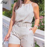 Colors Summer Holiday Wear New Women Plain Halter Plain Top & Shorts Set Sleeveless Sexy Solid Streetwear