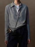 And Winter Gray Bottom V-Neck Small Collar Wool Sweater Women Loose High-End Knitted Shirt With Long Sleeve