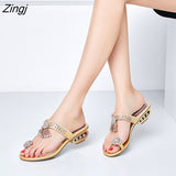 Women Sandals Flip Flop Fashion Rhinestone Wedges Shoes Crystal High Heels Sandals Women Shoes Summer Casual Beach