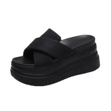 Rose Red Thick Bottom Round Head Slippers Pop Summer New Korean Version Cross With A Word Slope With