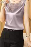 Blouse Womens Tops 2023 Spring Summer Fashion Tank Tops Hollow Lace Blouses OL Ladies Tops Basic Female Clothing Silk