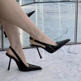 Zingj Summer New Shallow Heel Stiletto Heels Women's Feeling Small Square Head Tou Black Sandals Women's Shoes-Outfit