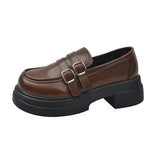 Women 2025 New Autumn And Winter Thick Sole Simple Foot Pedal Brown British Small Leather Shoes Retro Jk Single