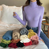 Soft Women Turtleneck Sweater Autumn Knitted Solid Jumper Winter Long Sleeve Elastic Pink Female Pullover Top