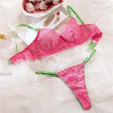 Pink And Green Sheer Lingerie Set- Outfit