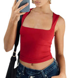 New Wide Sling Vest Can Wear U-Neck Sexy Net Red Ins Wind Sweet Solid Color Coat