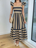 Zingj Summer New Women's Dress Comfortable And Elegant One-Word Collar Striped Slip Dress