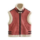 Women's Clothing 2025 Autumn And Winter New Fur One-Piece Velvet Splicing Vest