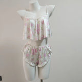 High-Sensing Sexy Ice Silk Printed Vest Female French Cute Sling Shorts Pure Desire 2025 New