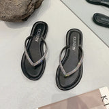 Summer New Large Women's Shoes Casual Water Drill Clip Low Heel Pedal Lightweight Slippers
