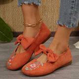 Embroidered Bow Flat Bottom Mary Jane Single Shoes Women's National Style Set Lightweight Work