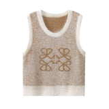 Tie-Up Round Collar Short Sleeveless Knitted Sweater Vest Vest Tops