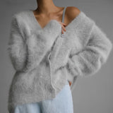 Hot Spring And Autumn Imitation Sting Cardigan Women Lazy Wind Loose Sweater Jacket Soft Long-Sleeved Knitted