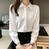 Women's Shirt Chiffon Blouses for Women Full Sleeve Button Up Tops Polo Neck Woman Blouse Tops Female 2023 Basic Shirts