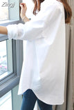 2023 Women's Cotton Shirt Button Up Loose Long Sleeve Korean Fashion Turn-down Collar Casual White Oversize