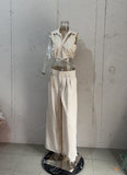 Zingj 2023 New Fashion Solid Color Lapel Sexy Sleeveless Top Casual Pants Suit-Outfit