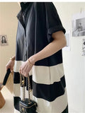 Fashion Summer Women Black White Striped Shirt Dress Woman Casual Loose Office Shirt Dress Ladies Pullover Long