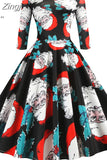 Women Vintage Winter Christmas Half Sleeve Autumn Slim Swing Elegant Pinup Party Dresses Robe Femme
