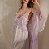 New Sexy Pajamas Women Spring And Summer New Ice Silk High-End Water-Soluble Flower Mesh Slings Aja Monsing Home