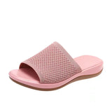 Sandals Women's 2025 Spring And Summer New Knitted Thick-Solle Beach Shoes Word Plus-Size Flat-Bottom Slippers