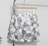 Heavy Industry Lighting Flowers A-Word Skirt High Waist Thin Ass Anti-Light Short Skirt Women