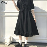 Women Lace Cute Summer Simple Solid Leisure Korean Style Sweet Ladies Fashion Sundress All-match Preppy Comfortable