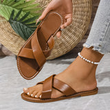 Cross-Shoe With Flat Sandals Female Retro Wind Broadband Striped Toe Beach Cool Slippers