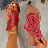 Hollow Breathable Flat-Bottom Slippers Women Retro-Toed Toes Bow Beach Cool