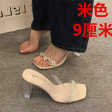 Water Drill Transparent Crystal And Beautiful Sandals Women's Summer Coarse Slippers High Heels Wearing A Cool Drag