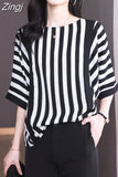 Women Blouses Stripe Loose Blouse Short-sleeve Satin Blouses for Women Batwing Sleeve Oversized Summer Clothing Womens