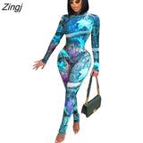 Print Women Two Piece Set Bodysuit + Long Pants Skinny Joggers Party Night Clubwear Clothes For
