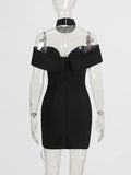 2025 Spring V Collar Bare Shoulder Three-Dimensional Flower Dress Sexy Babes Short