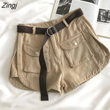Women Chic Summer Basic All-match Casual Ladies Trouser Loose High Waist Femme Bottom Ins Pockets Popular Teenagers
