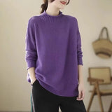 Meat-Covered Lady Knitted Sweater Autumn/Winter 2025 Autumn/Winter New Half-High Collar Design Casual Comfortable